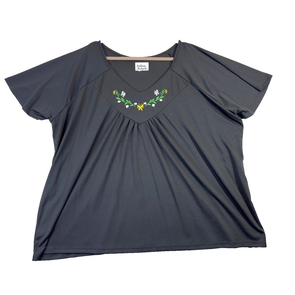 Anthony Richards Top Womens 4X Black Floral Short Sleeve Plus Size Blouse Casual